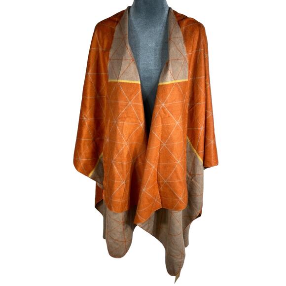 Boho Shawl Poncho 48" Rust Orange Tan Yellow Lagenlook Viscose Fall Autumn NEW! - Picture 1 of 8